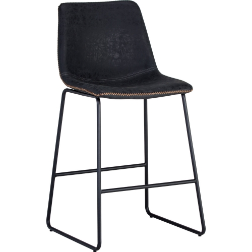 Cal Counter Stool in Black Leatherette & Steel (Set of 2)